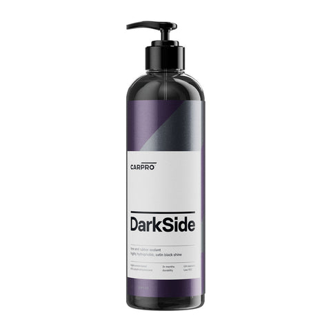 CarPro DarkSide 1 Liter - is an all new, durable, hydrophobic, and easy to use tire and rubber nano-sealant! Leaveing a stunning, dark, rich appearance to the surface and also boasts top shelf UV protection to protect against rubber degeneration.